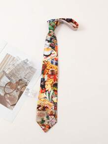 1 pieza Corbata de seda sintética con estampado floral vintage para hombre, accesorio elegante de vestir casual para uso diario