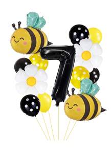 13pcs/Set 32 Inch Gold/Black 0-9 Number Balloons, Giant Bee Shaped Foil Balloon, Daisy/White Flower Balloons (Approx. 42cm Diameter), 12 Inch Yellow/Black Polka Dot Balloons, Creating A Dreamy Bee-Themed Party For Birthday Celebration, Spring Outdoor Party, Business Events, Etc.