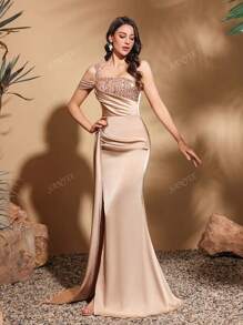 Stylish Slim Party Dress, Asymmetrical Design Dress, Suitable For Parties And Banquets, Ladies Dress Wedding/Occasion/Engagement/Ceremony/Evening Dress, For Cocktail