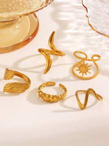 5 peças de anéis abertos de linha de asa banhados a ouro 18K de aço inoxidável, adequados para uso diário feminino