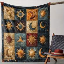 Comfortable Flannel Blanket With Sun, Star And Moon Patterns - Soft, Warm, Versatile For Sofa, Bed, Car, Office, Camping - An All-Season Gift - Multicolor - View 11