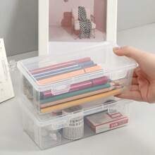 1 个透明文具盒，大容量塑料铅笔盒，儿童桌面收纳蜡笔、铅笔 - 透明 - 查看 5
