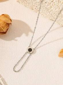 1 件时尚罗马黑贝壳项链，简约不锈钢颈链，适合日常佩戴 - 羅馬Y字形項鍊 - 查看 2