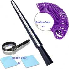 1-5 teiliges Ringgrößen-Messkit, inklusive Ringgröße-Lehre, Fingerringgrößen-Messer, Ringgrößen 1-17, Schmiedhammer, Ringklemme, Ringadapter und Poliertuch, Drahtklammer, Rundkappenzange