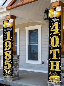 1 Set Black & Gold Glitter Birthday Porch Banner - 70.8 X 11.8 Inches, Multiple Age Ranges (16/18/20-80 Years Old) Porch Sign, For Birthday Party Decor, Outdoor Porch Backdrop, And Gifts
