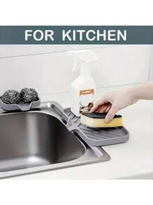 1 件装硅胶沥水架、厨房水槽防溅板 - 硅胶水龙头手柄滴水过滤托盘、洗碗皂液器和水龙头后面的海绵垫，厨房小工具水槽配件适用于厨房台面和浴室