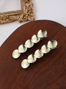2 Pcs Metal Mini Circle Patchwork Straight Clip, Elegant & Cute Decorative Hair Clip, Bohemia Style Zinc Alloy