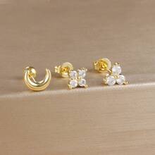 Set de cercei cu piercing pentru cartilaj din oțel inoxidabil placat cu aur de 18K pentru femei, mini zirconiu, moon Helix, cercei tragus, bijuterii de modă