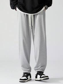 Quần nỉ bó ống rộng mùa xuân có dây rút cỡ lớn cho nam - Màu Xám nhạt - Xem 5