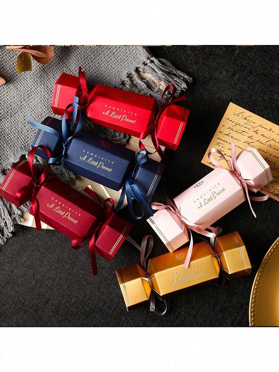 10 件糖果形礼盒，派对礼盒带丝带糖果盒，适用于婚礼情人节新娘送礼会生日派对 - 彩色 - 查看 1