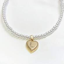 Mặt dây chuyền trang trí hình trái tim và ngọc trai giả Cubic Zirconia 26 chữ sang trọng, thích hợp cho tiệc tùng và đeo hàng ngày - Vàng - Xem 21