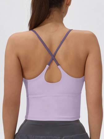 Women's Removable Pads Colorblock Stretchy Yoga Sports Halter Top