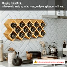 Organizador de especias de bambú entrecruzado para gabinete, soporte organizador de especias de madera para condimentos, estante de especias de 18 frascos, organizador de almacenamiento de especias en forma de torre para cajón de encimera de cocina (frascos no incluidos) - Marrón - Ver 4