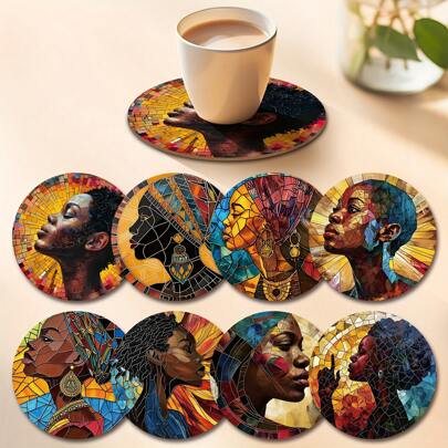 Set da 8 sottobicchieri in legno stile africano - lavabili a mano e resistenti al calore, colorati, adatti per caffè, bevande, tavolo da pranzo, ufficio e decorazione casa/ristorante - regalo perfetto