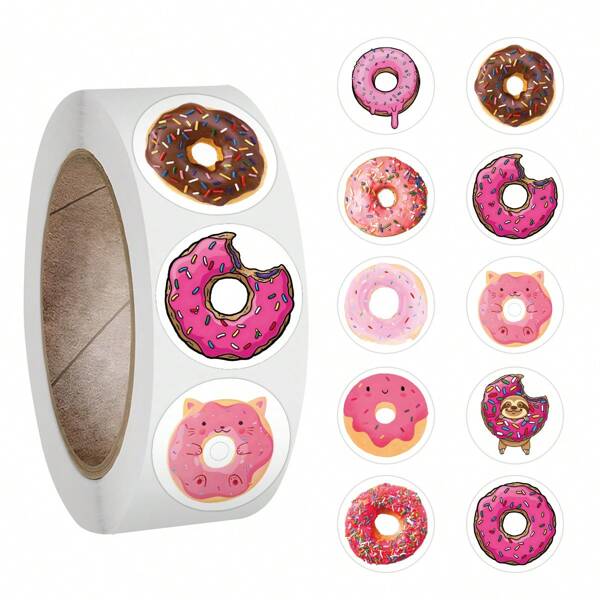 500 Piezas Pegatinas de Donuts Lindas Rollo Pegatinas Vinilo Estética para Scrapbooking, Diario, Parachoques, Monopatín, Botella de Agua, Dibujos Animados, Casco, Coche
