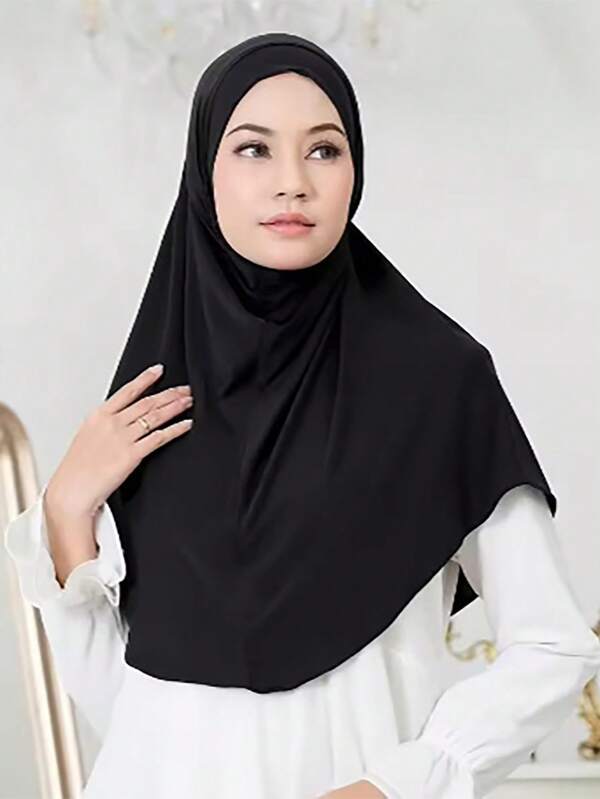 70*70cm Polyester Muslim Women Solid Color Instant Hijab Cap, Double Chin Undercap, Crystal Decor Casual Bonnet Hat