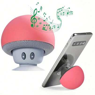 1 loa stereo không dây di động hình nấm màu đỏ/đen, chân đế dạng cốc hút, nút điều khiển, pin sạc USB 200mAh, loa siêu trầm không dây nhỏ gọn cho điện thoại thông minh/máy tính bảng, hoàn hảo khi đi du lịch và sử dụng ngoài trời