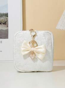 1x Cute Bow Pearl Bag Pendant + Lace Embroidery Square Bag, Bag Accessory Faux Pearl Keychain, Cute Faux Pearl Beaded Bracelet Keychain, Retro Charm Wallet Bag Backpack Car Charm For Women And Girls, Ribbon Pearl Pendant Suitable As A Gift For Friends And Relatives - Multicolor - View 12