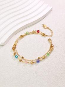 18K 镀金简约复古风格可调节脚链，适合休闲和办公室穿着 - 金黃色 - 查看 1