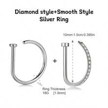 2 Pieces/1-Piece Fashion Nose Rings, Gold And Silver Stainless Steel Nose Rings, Non-Piercing Design Fake Nose Rings, Punk Style, Hip Hop Style, D-Shaped Nose Rings, Crystal Nose Rings, Zirconia-Inlaid Fake Nose Rings