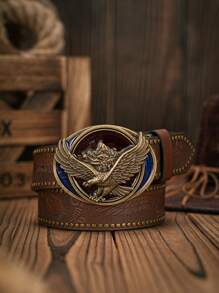 1 条男士波西米亚西部牛仔鹰扣复古深棕色 PU 皮带