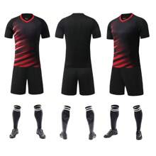 2pcs/Set Personalized Men's Football Jersey Set - Customizable Name, Number & Photo Print Short Sleeve T-Shirt + Shorts Sports Suit, Spring/Summer - Black - View 2