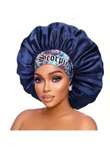 1 件紫色波西米亚风格女士发饰基本款缎面帽 12 星座个性化印花缎面宽边弹力睡帽