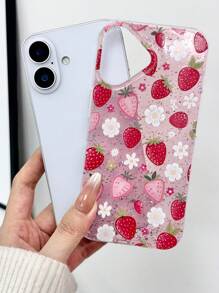 可爱草莓花卉草莓红环氧树脂闪光透明手机壳，带草莓吊坠，适用于 16/ 15/XR/ 16 PRO MAX/7P/8P/P12 PRO MAX/P13 PRO MAX/P14 PRO MAX/P13/P14/P11/P12/P14/XS/S/XS MAX/78GES2，防震高端时尚手机壳，加厚保护套，防水防摔防刮，春季生日礼物派对佳品。 - 彩色 - 查看 6