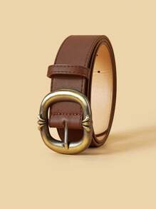 1pc Retro PU Leather Belt With Stylish Metal Buckle, Suitable For Jeans, Casual, Vintage Look, Unisex Everyday Wear