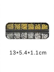 12-Grid Box, 390Pcs 3D Alloy Four-Pointed Star Nail Jewelry Diy Nail Accessories Nail Supplies Nails Nail Charms Nail Gems