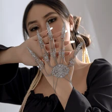 哥特式金属链条手指手链，朋克锥形流苏钉背手链，适合女性万圣节 - 彩色 - 查看 4