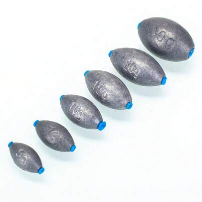 10 piezas de plomos de pesca con forma de oliva, de 5g/7g/10g/15g/20g/30g, con núcleo de plástico, adecuados para lanzamiento a larga distancia