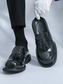 2025 Men's Loafers Slip-On Moccasins, Pointed Toe Business Casual Dress Shoes, Korean Fashion - Black - View 1