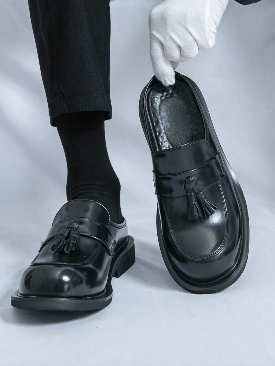 2025 Men's Loafers Slip-On Moccasins, Pointed Toe Business Casual Dress Shoes, Korean Fashion - Black - View 1