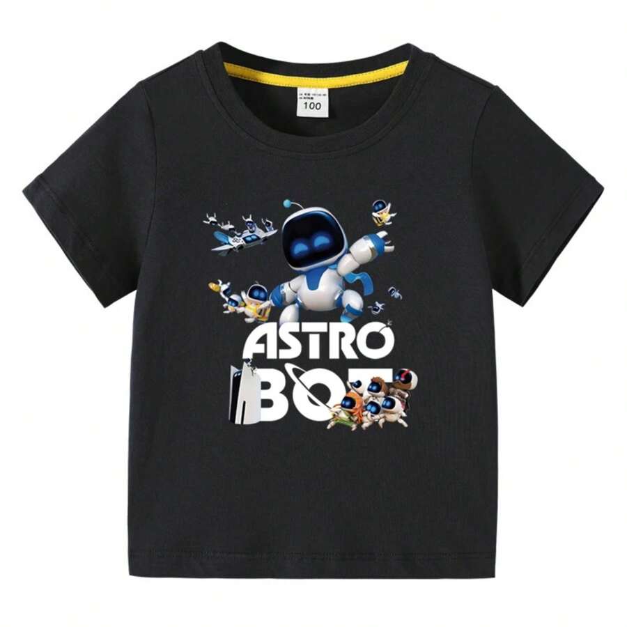 Camisetas de Astro Bot de verano para niños, camisetas casuales de manga corta con diseños de dibujos animados lindos para niños, moda para ropa infantil - Negro - Ver 1