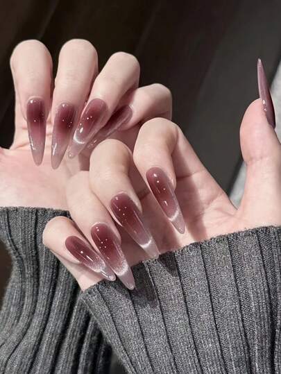 24Pcs Long Pointed Dark Solid Color Nail Tips, 1Pc Jelly Gel, 1Pc Nail Buffer Block Press On Nails Nail Supplies Nails