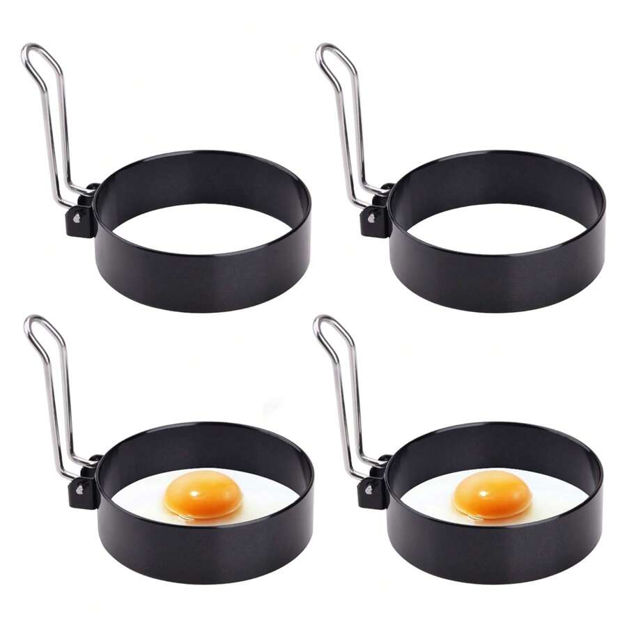 4/5件套大号鸡蛋模具,煎蛋模具,DIY鸡蛋烹饪模具,创意模具,不锈钢鸡蛋模具,厨房工具,一套满足多种厨房需求 - 黑色 - 查看 1