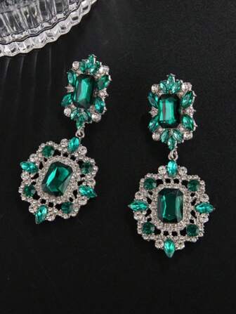 2 件奢华水晶莱茵石几何个性耳环，优雅迷人时尚，适合特殊场合、婚礼、派对、日常佩戴