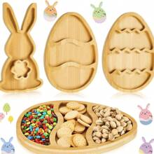 Un plateau à nourriture en forme d'œuf de lapin de Pâques en bois, plateau de partage de collation pour fête d'anniversaire, plateau décoratif en bois pour artisanat de Pâques et de Noël, plateau de grille pour fruits, bonbons et desserts, fournitures de décoration de Pâques, base de plateau délicat en forme d'œuf de lapin, plateau de fête maison pour biscuits et chocolats, décoration de cuisine en bambou créative et amusante, plateau de table à vin de fête