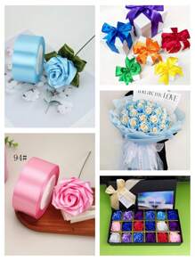 1 Roll 4cm X 25 Yards Colorful Floral Gift Wrapping Ribbon, For Handmade Rose Decoration, Gift Box Packaging Bow, Wedding Decor - Width About 4cm - View 8