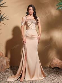 Stylish Slim Party Dress, Asymmetrical Design Dress, Suitable For Parties And Banquets, Ladies Dress Wedding/Occasion/Engagement/Ceremony/Evening Dress, For Cocktail