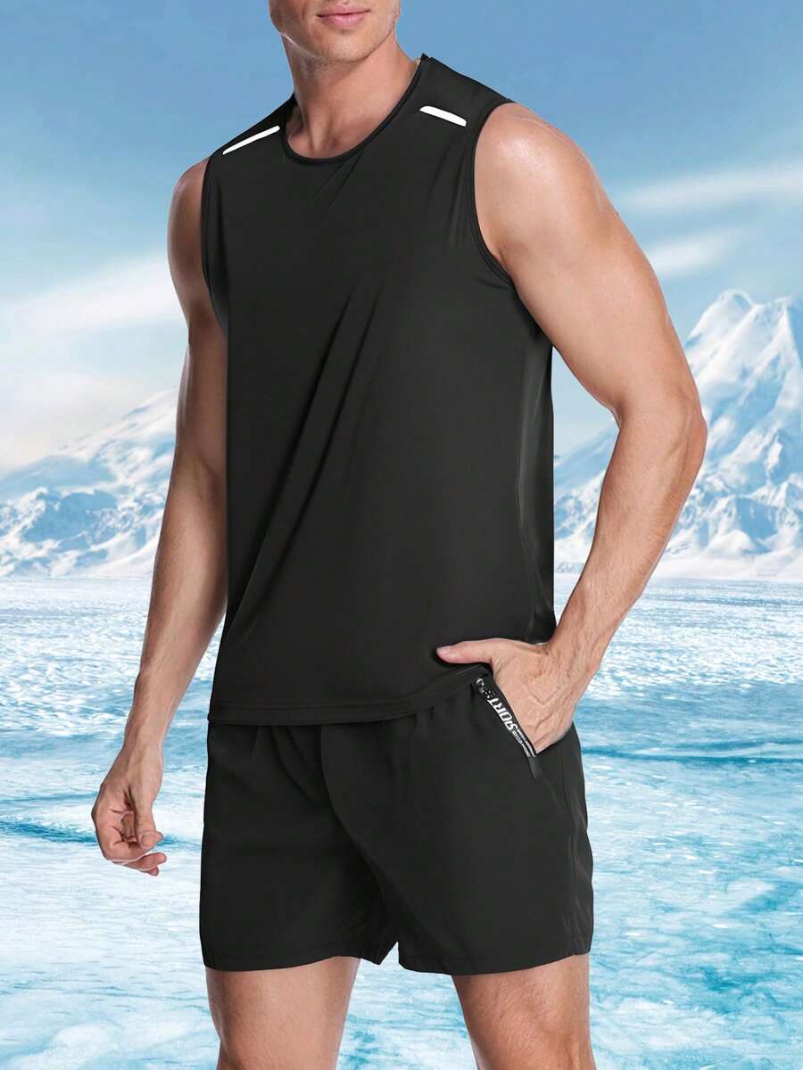 2 件套男士休闲无袖背心和短裤运动套装，轻便运动装