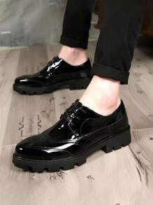 Spring Fashion Breathable Shoes, British Style Casual Leather Shoes For Young Men, Versatile Designer Sneakers, Height Increasing - Black - View 5