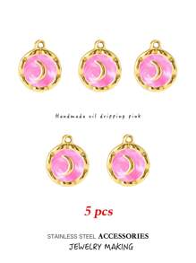 3/5pcs Gold Color Stainless Steel Enamel Charms Pendants For DIY Earrings Necklace Jewelry Making Supplies Handcrafted Oil Dripping Personalized
