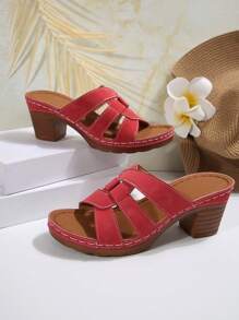 跨境大码36-43夏季新款时尚粗跟黑色拖鞋凉鞋，露趾日常穿白色凉鞋，时尚安哥拉红色PU鞋面女士厚底凉鞋 - 安哥拉紅 - 查看 5