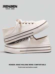 RENBEN 1 双 HABB 女士帆布鞋，2025 年春季新款，一脚蹬款式，百搭时尚，厚底，适合休闲、休闲 - 米色 - 查看 2