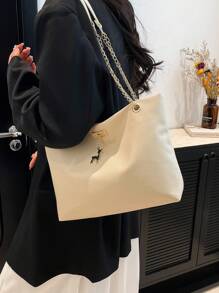 1 bucată Poliester Cerb Decorație Capacitate mare Închidere cu fermoar Geantă de umăr la modă, potrivită pentru femei, utilizare zilnică