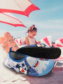 儿童户外沙滩鞋，男童浅蓝色鲨鱼网软底轻便透气游泳水鞋，适合户外、沙滩、万圣节派对 - 淺藍色 - 查看 5