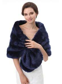 1pc Fluffy Thickened Navy Blue Collar Capelet Shawl For Bridal Warm Plush Shawl - Navy Blue - View 8