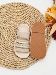 1 双婴儿珍珠亮片编织公主风格软底可爱凉鞋，夏季 - 杏色 - 查看 7